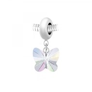 Charm perle en acier et papillon SC Crystal orné de Cristaux scintillants