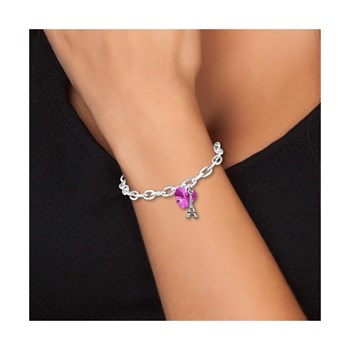 Pink heart and SC Crystal Eiffel Tower bracelet with sparkling crystals