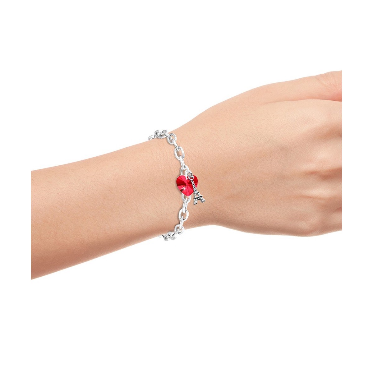Bracelet coeur rouge et Tour Eiffel SC Crystal orné de Cristaux scintillants - vue 2