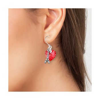 Boucles d'oreilles coeur rouge et Tour Eiffel SC Crystal orné de Cristaux scintillants