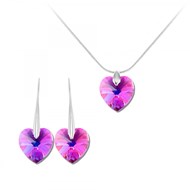 Parure collier et boucles d'oreilles coeurs irisés SC Crystal orneés de Cristaux scintillants