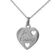 Collier femme coeur gravé Je t'aime Argent 925 Rhodié