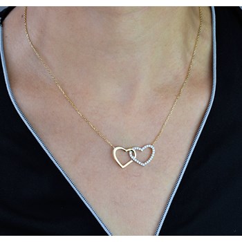 Ketting 2 harten zirkoniumoxide Verguld 750 3 micron 2 tinten