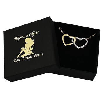 Ketting 2 harten zirkoniumoxide Verguld 750 3 micron 2 tinten