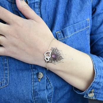 Bracelet 2 coeurs sertis d'oxyde de zirconium Plaqué OR 750 3 microns 2 tons