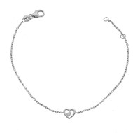 Bracelet 2 coeurs coeur ajouré et coeur plein Argent 925 Rhodié