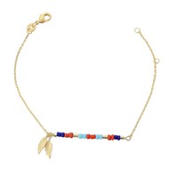 Bracelet plumes et perles colorées Plaqué OR 750 3 microns