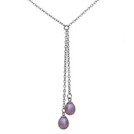 Collier femme 2 perles de culture d'eau douce couleur lavande montées sur chaîne acier