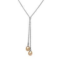 Collier femme 2 perles de culture d'eau douce couleur pêche montées sur chaîne acier