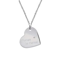 Collier femme coeur gravé Maman je t'aime oxyde de zirconium Argent 925 Rhodié