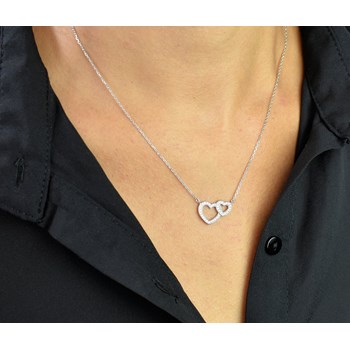 Ketting 2 harten 2 maten bezet met zirkonium oxides Zilver 925 Gerhodineerd