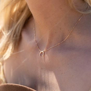Collier Fin Plaqué Or Mode Croissant de Lune Zirconium