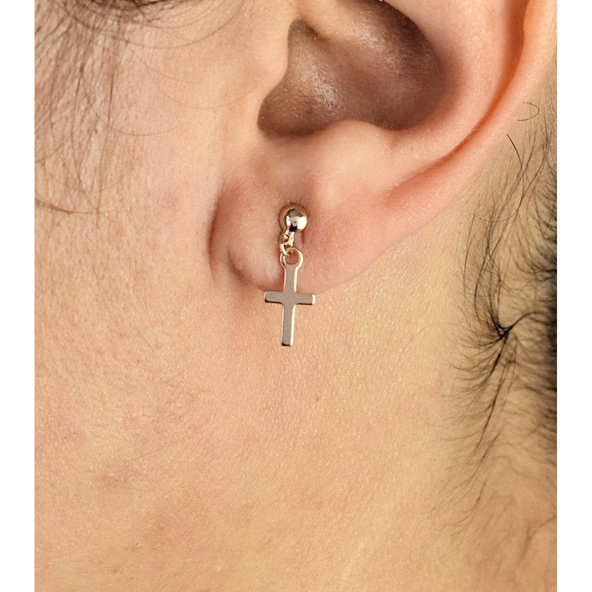 Boucles d'oreilles croix Plaqué OR 750 3 microns - vue 2