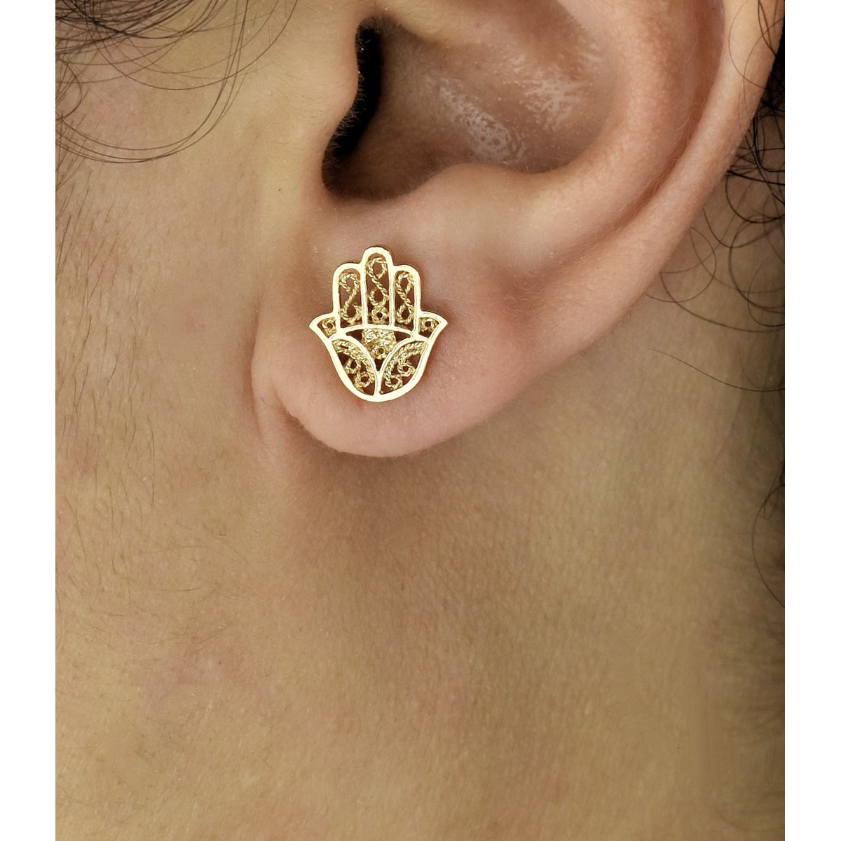 Boucles d'oreilles Main de Fatma Plaqué OR 750 3 Microns - vue 2
