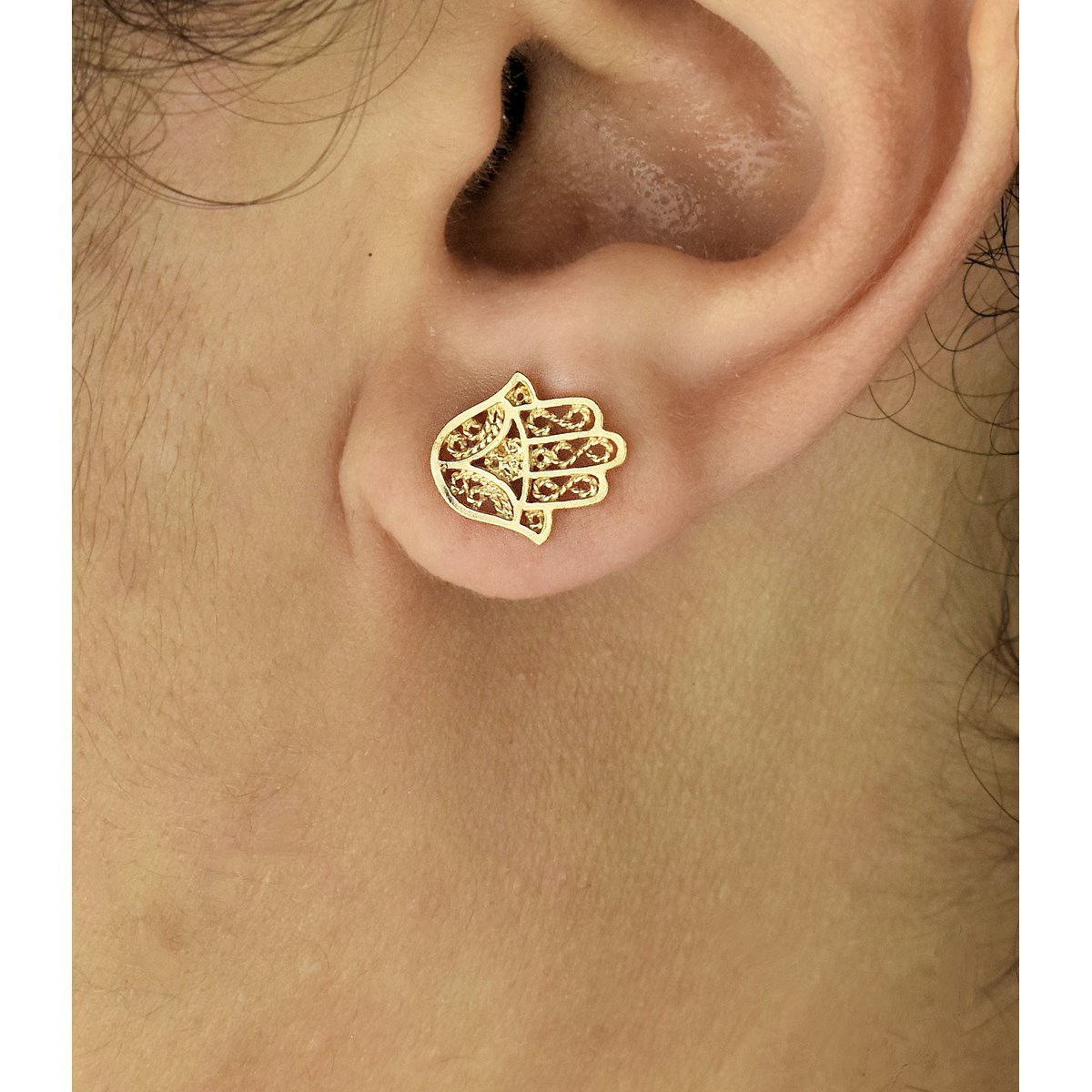 Boucles d'oreilles Main de Fatma Plaqué OR 750 3 Microns - vue 3