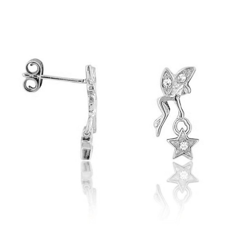 Boucles d'oreilles petites fées étoiles oxyde de zirconium ARGENT 925 rhodié - vue 3