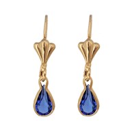 Boucles d'oreilles femme goutte cristal bleu roi Plaqué OR 750 3 microns