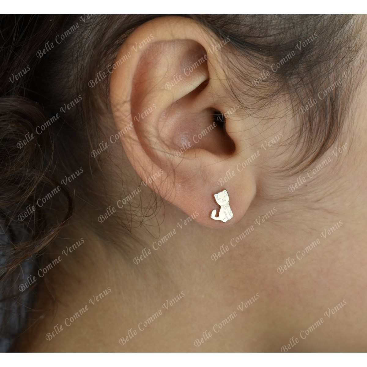 Boucles d'oreilles chat pour enfant Plaqué OR 750 3 microns - vue 2