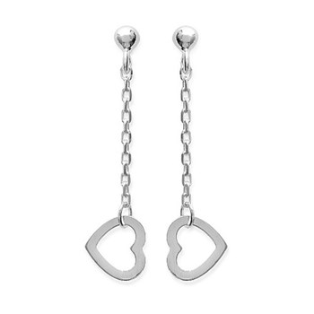 Boucles d'oreilles coeur tombant avec chaîne Argent 925 Rhodié