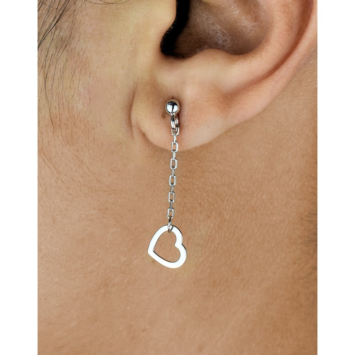 Boucles d'oreilles coeur tombant avec chaîne Argent 925 Rhodié - vue 2