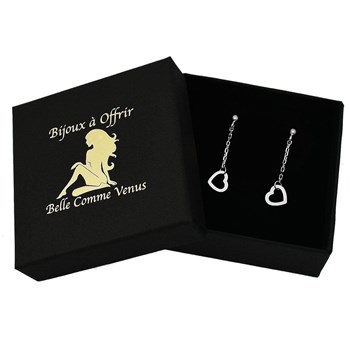 Boucles d'oreilles coeur tombant avec chaîne Argent 925 Rhodié