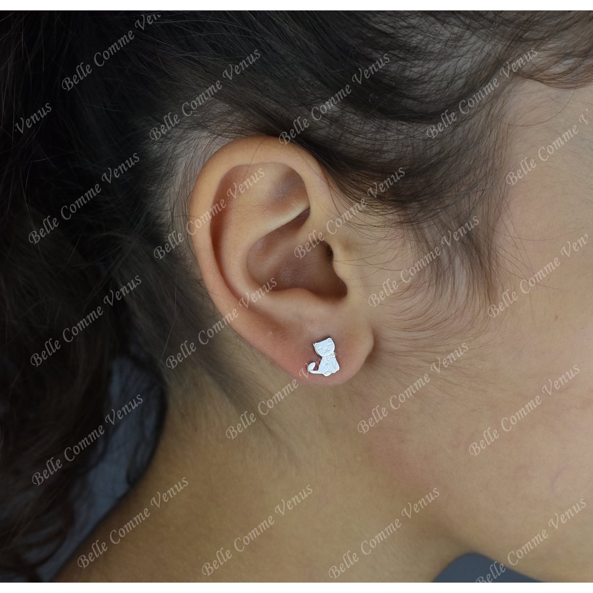 Boucles d'oreilles chat pour enfant Argent 925 Rhodié - vue 2