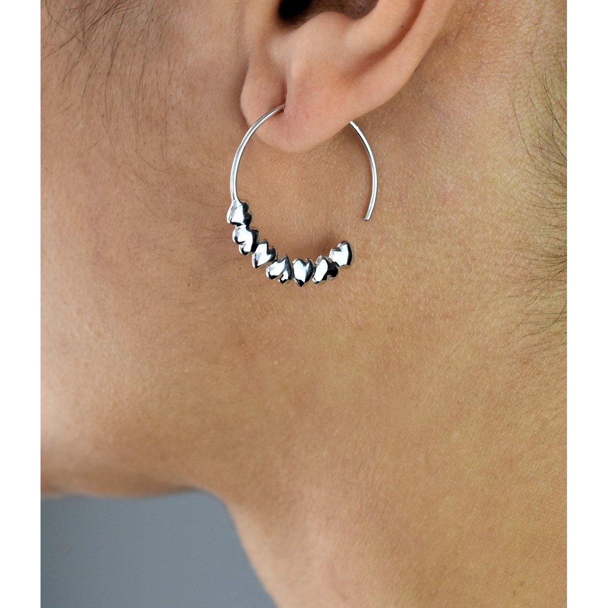 Boucles d'oreilles créole suite de coeurs Argent 925 Rhodié - vue 2