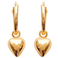 Boucles d'oreilles enfant créole petit coeur tombant Plaqué or 750 3 microns