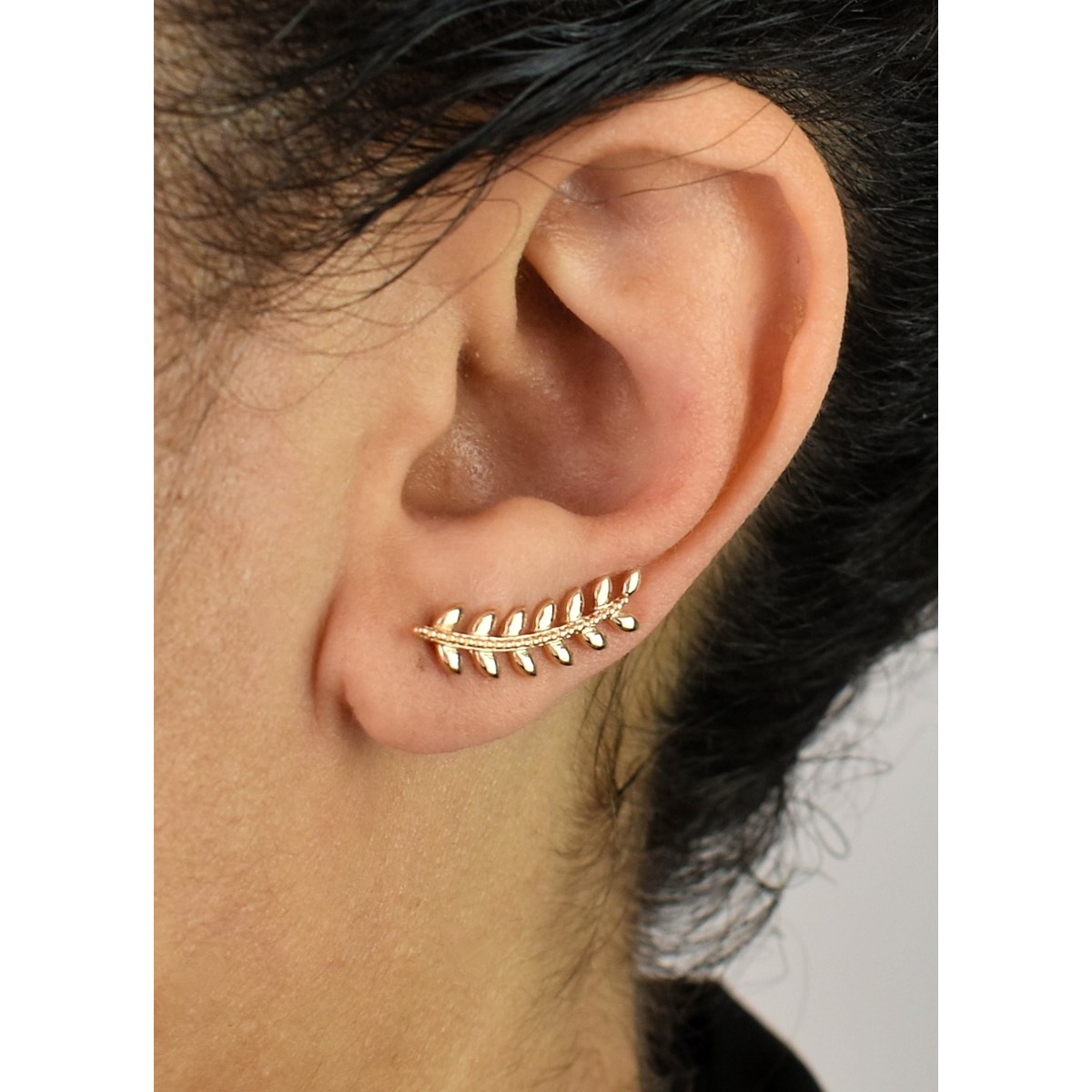 Boucles d'oreilles grimpantes contour de lobe feuille de laurier Plaqué or 750 3 microns - vue 2