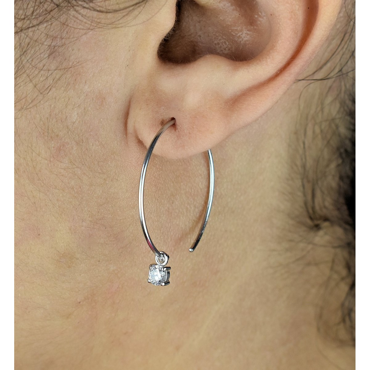 Boucles d'oreilles créole oxyde de zirconium pendant Argent 925 Rhodié - vue 2