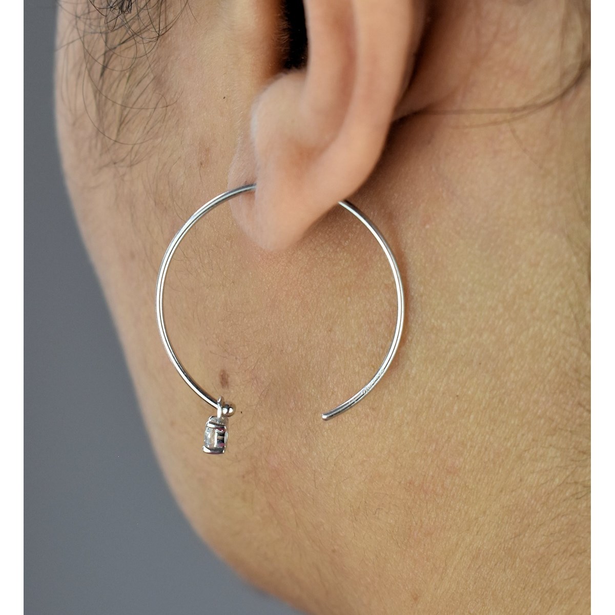 Boucles d'oreilles créole oxyde de zirconium pendant Argent 925 Rhodié - vue 3