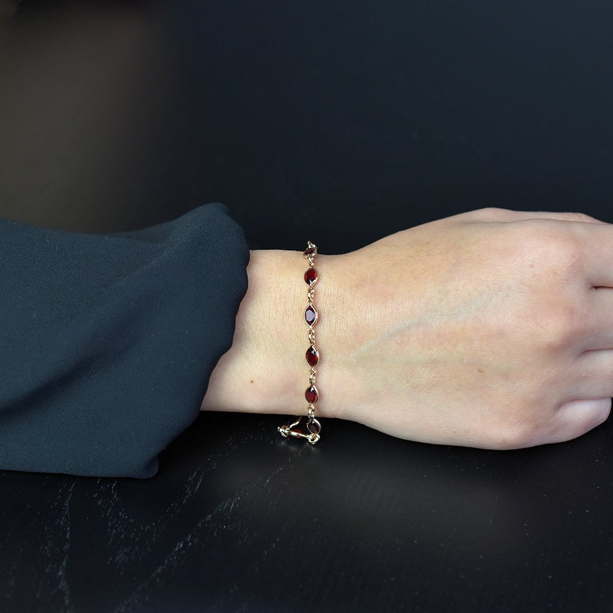 Bracelet cristal suite de pierres ovales Plaqué OR 750 3 microns Couleur Rouge - vue 4
