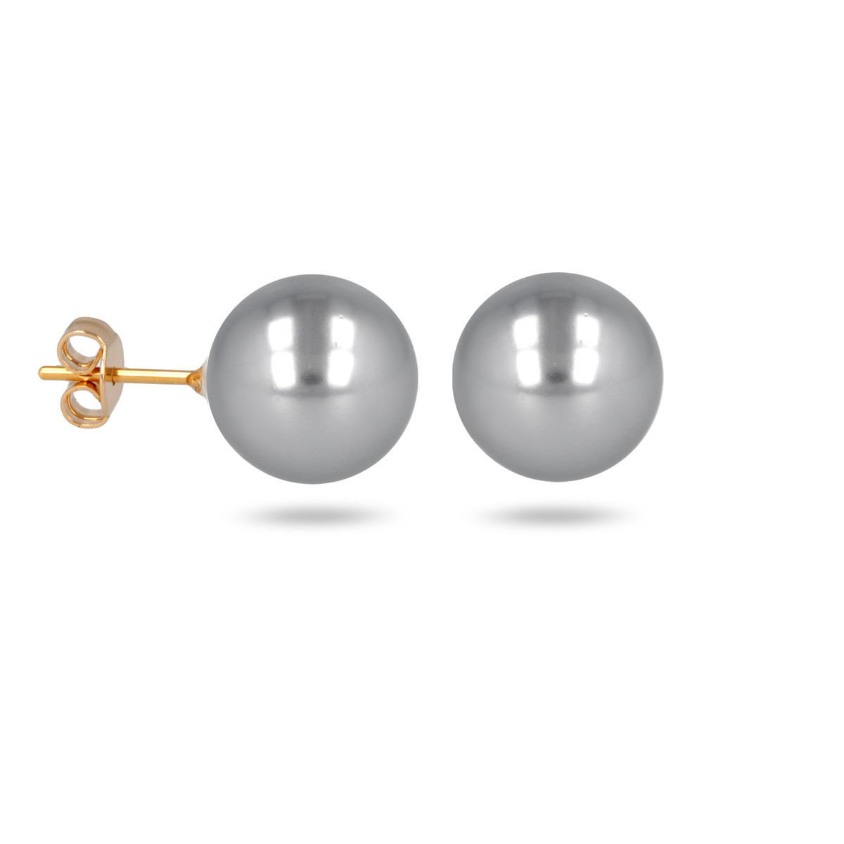 Boucles d'oreille plaqué or avec perle d'imitation de Majorque grise 6MM