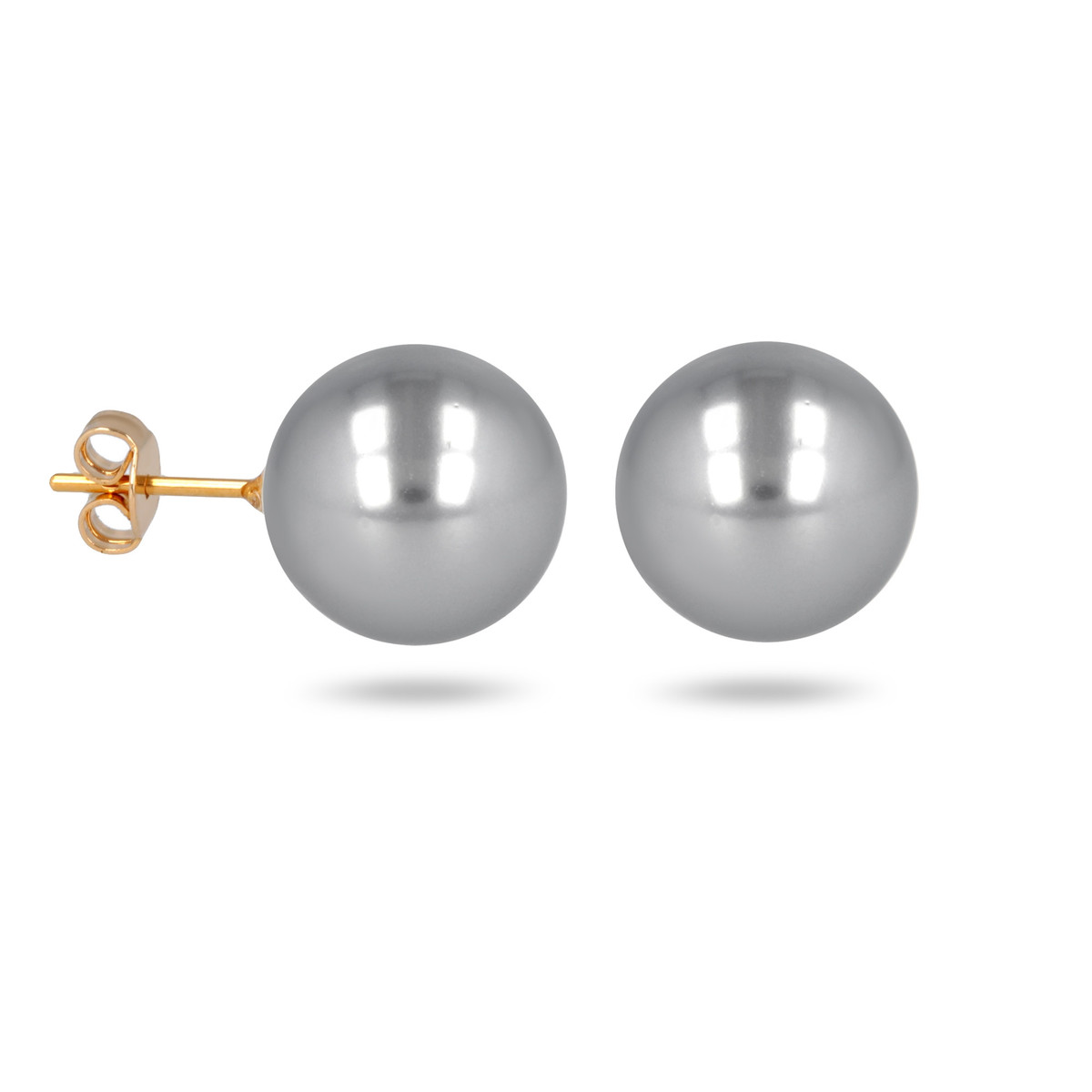Boucles d'oreille plaqué or avec perle d'imitation de Majorque grise 10MM