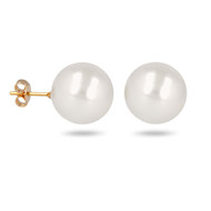 Boucles d'oreille plaqué or avec perle d'imitation de Majorque blanche 14MM