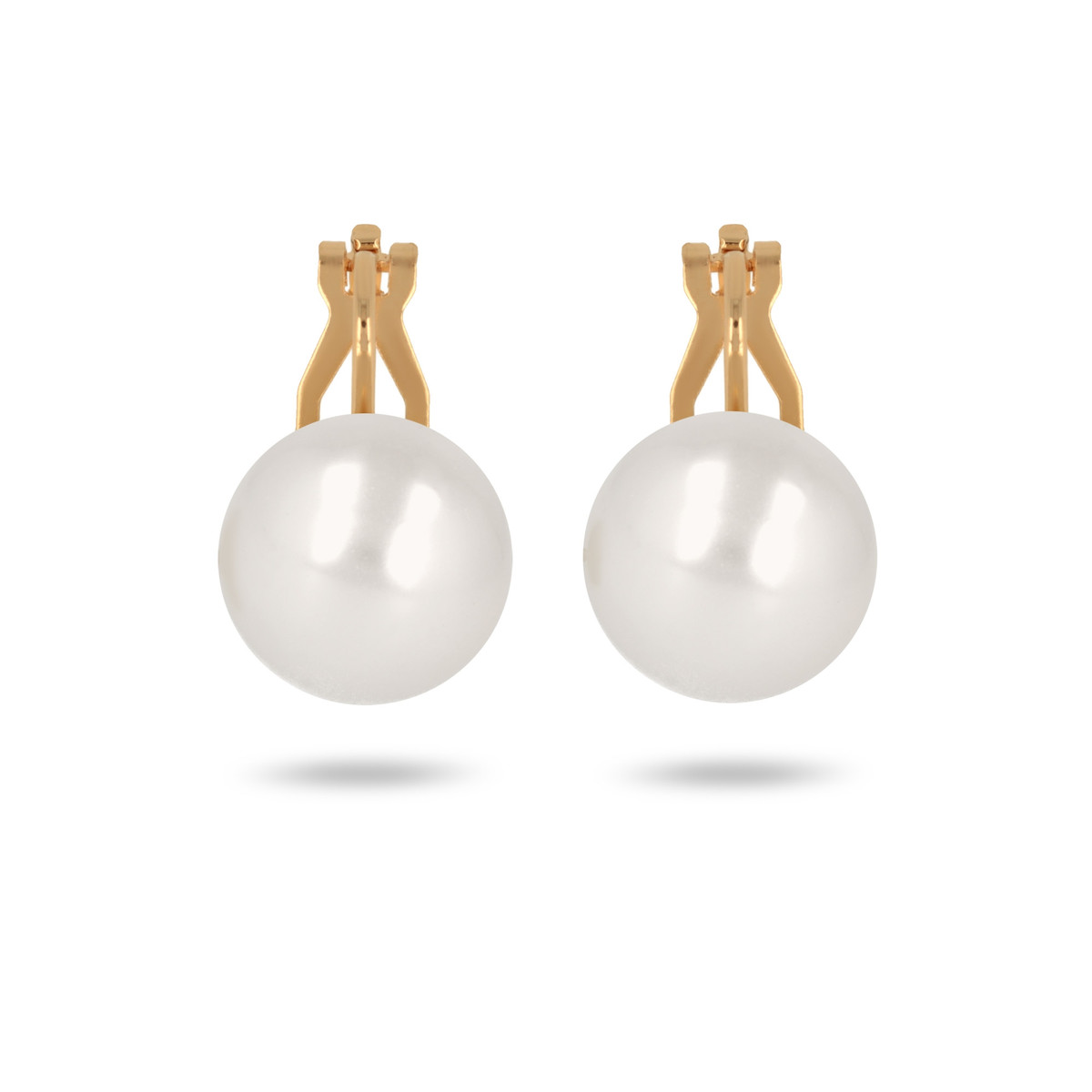 Boucles d'oreille plaqué or clip avec perle d'imitation de Majorque blanche 10MM