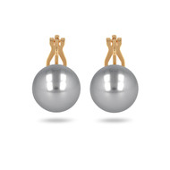 Boucles d'oreille plaqué or clip avec perle d'imitation de Majorque grise 12MM