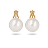 Boucles d'oreille plaqué or clip avec perle d'imitation de Majorque blanche 14MM - vue V1