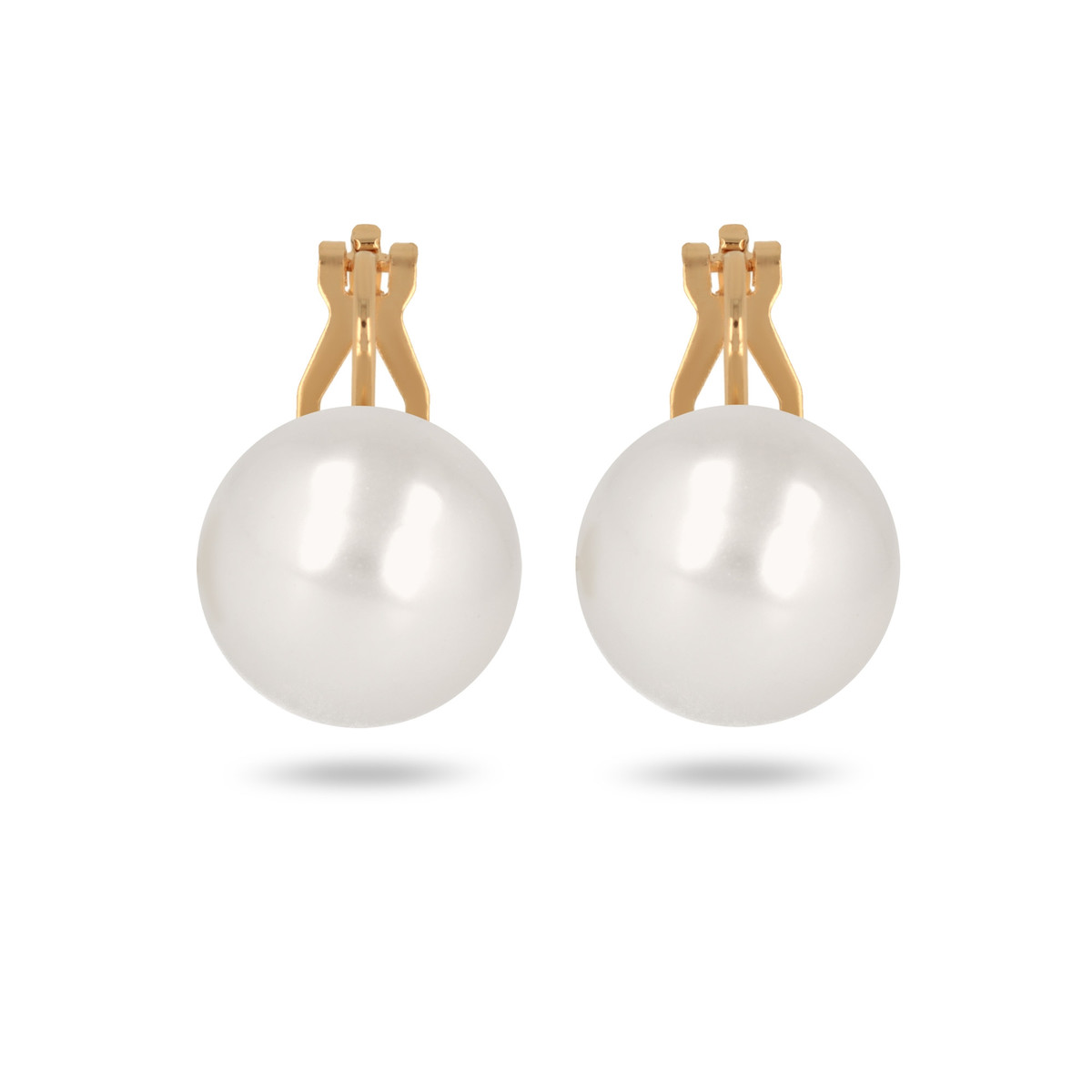 Boucles d'oreille plaqué or clip avec perle d'imitation de Majorque blanche 14MM