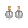 Boucles d'oreille plaqué or clip avec perle d'imitation de Majorque gris 14MM - vue V1