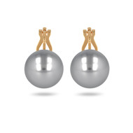 Boucles d'oreille plaqué or clip avec perle d'imitation de Majorque gris 14MM