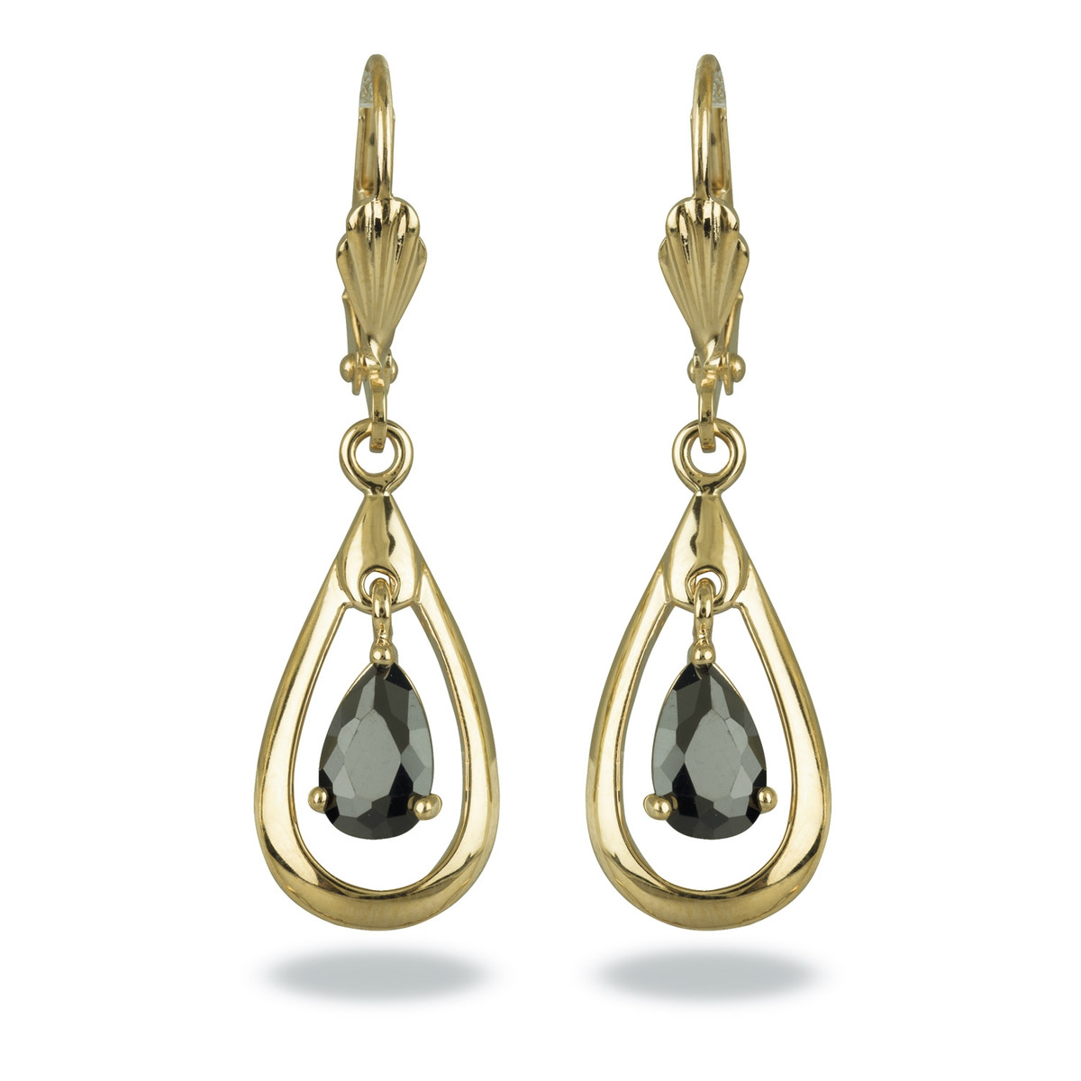 Boucles d'oreille plaqué or dormeuses avec pierre noire cubic zirconia