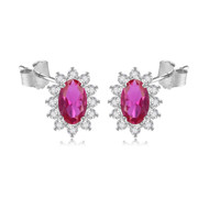 Boucles d'oreille argent rhodié et rubis synthétique avec cubic zirconia