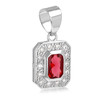 Pendentif argent rhodié avec rubis synthétique et cubic zirconia rectangulaire - vue V1