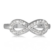 Bague argent rhodié forme infini avec cubic zirconia