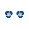 Boucles d'oreilles fleur en argent rhodié avec émail bleu et oxydes de zirconium - vue V1