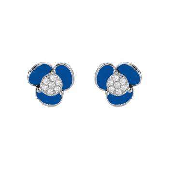 Boucles d'oreilles fleur en argent rhodié avec émail bleu et oxydes de zirconium