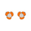Boucles d'oreilles fleur en argent rhodié avec émail orange et oxydes de zirconium - vue V1