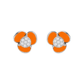 Boucles d'oreilles fleur en argent rhodié avec émail orange et oxydes de zirconium