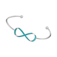Bracelet rigide infini en argent rhodié et émail turquoise